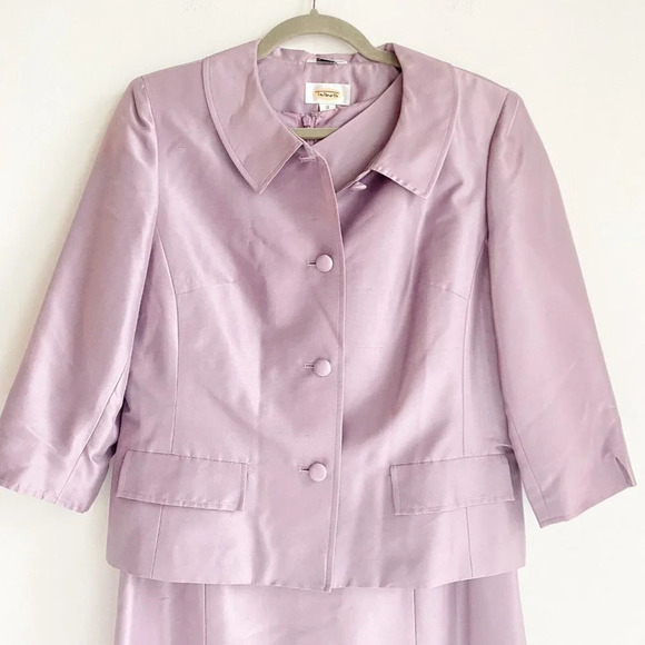 Talbots Pure Silk 2  Piece Sheath Dress + Blazer Set Lilac Purple 10 - Picture 3 of 5